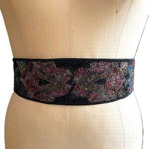 Vintage wide beaded sequin belt, glamourous boho